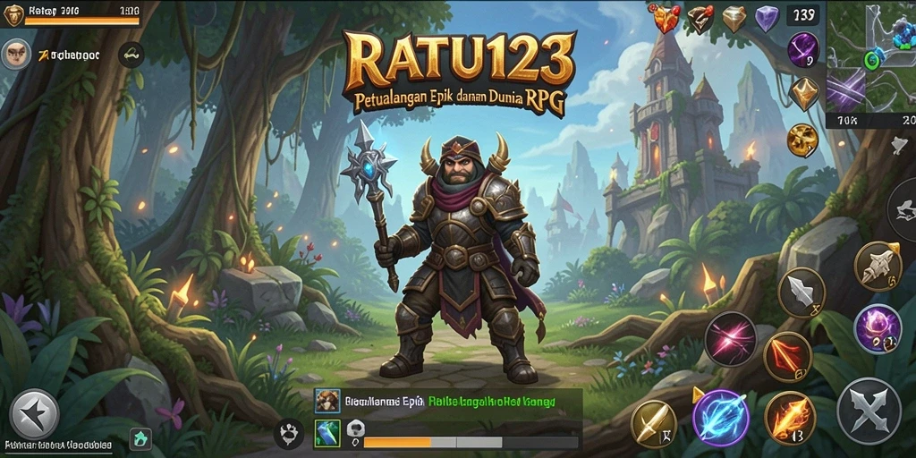 Screenshot menunjukkan karakter bertarung dengan monster dalam dunia fantasi yang menakjubkan.