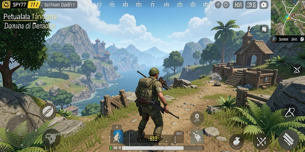 Screenshot gameplay SPY77 menampilkan petualangan seru di dunia terbuka.