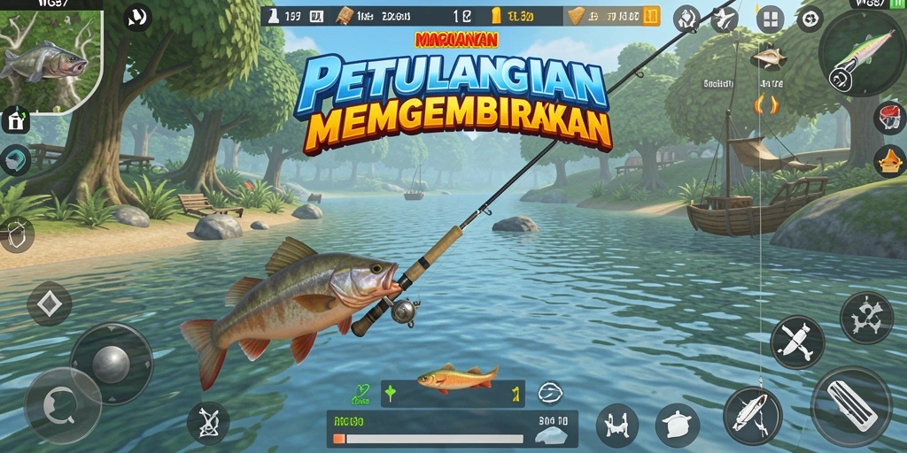 Tampilan menarik gameplay WG87 dengan aksi memancing yang seru.