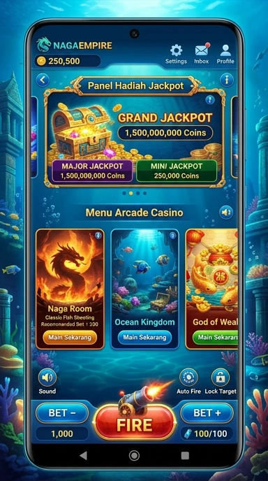 Screenshot antarmuka utama aplikasi nagaempire yang intuitif.